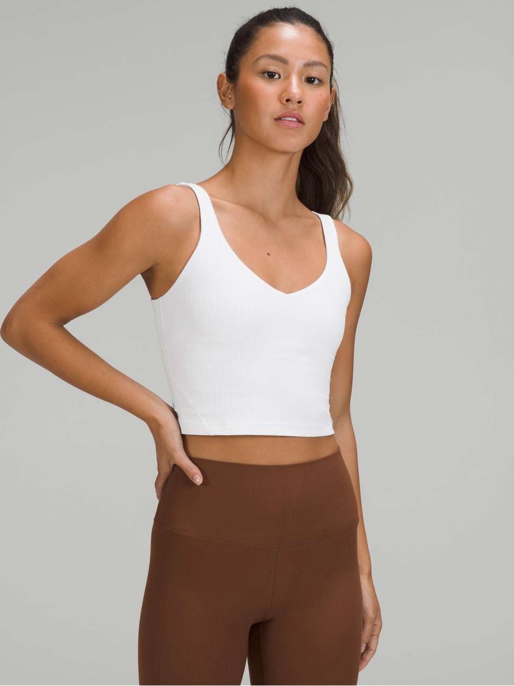 lululemon athletica White Ribbed V-Neck Cropped Tank